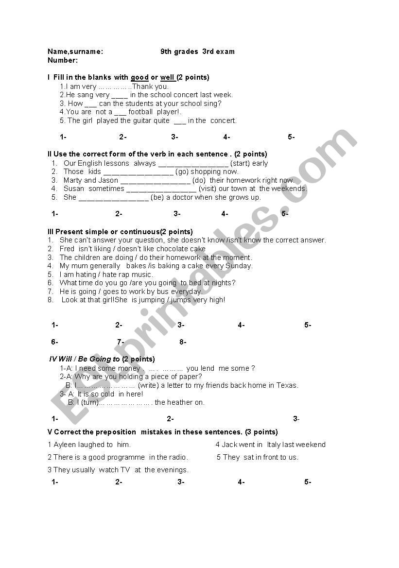 lower intermediate exam worksheet