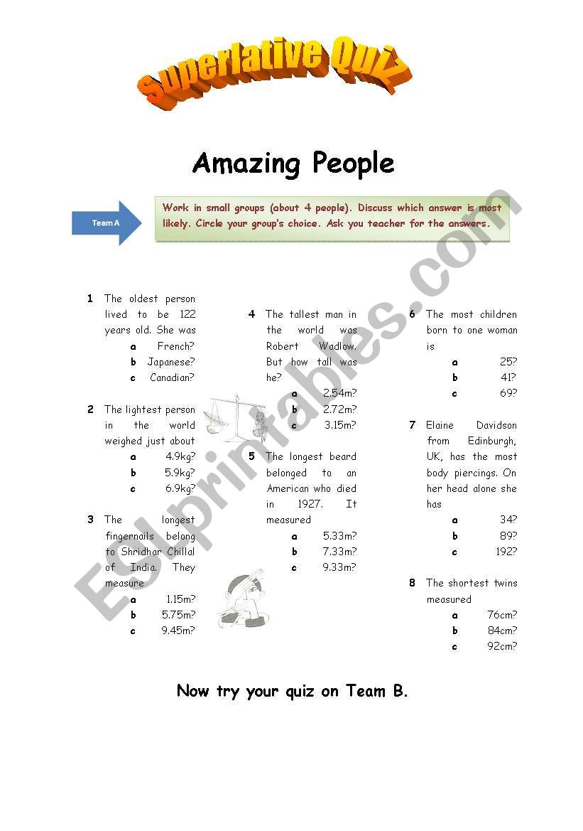 Quiz (Superlatives) - Amazing People (3 pages)