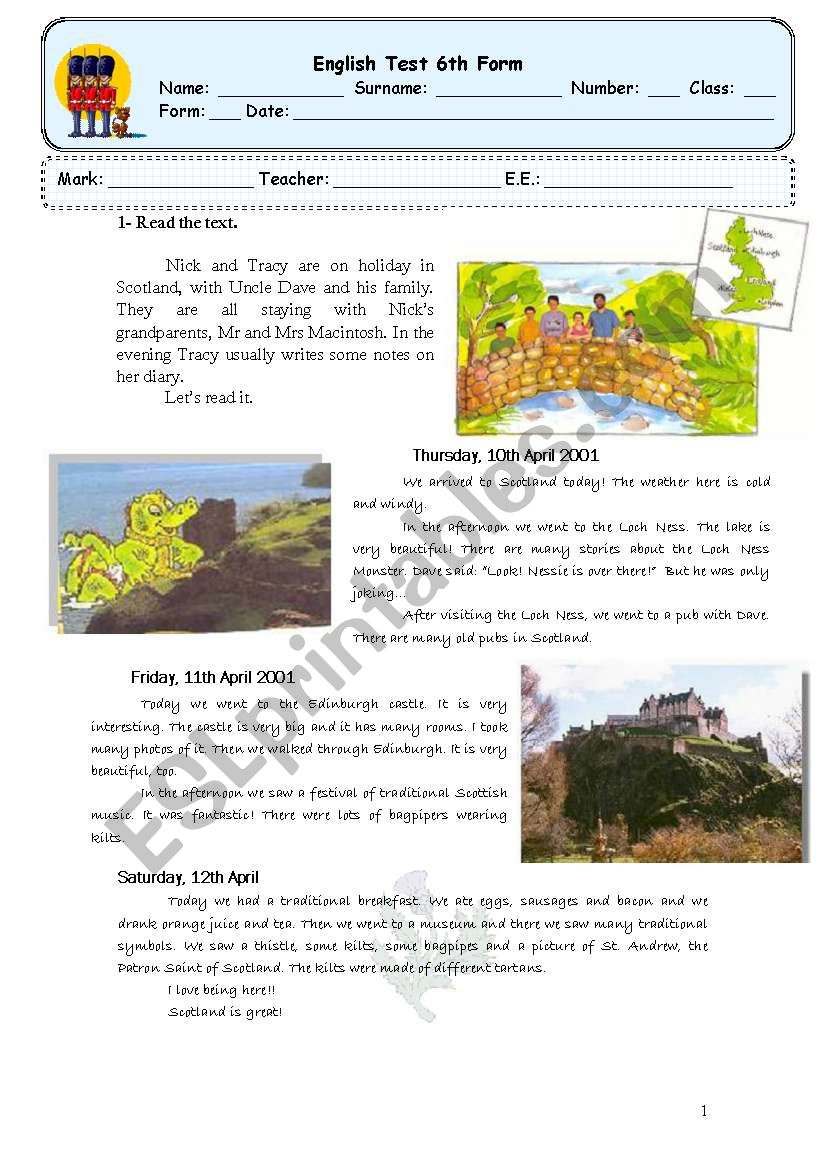 test about scotland worksheet