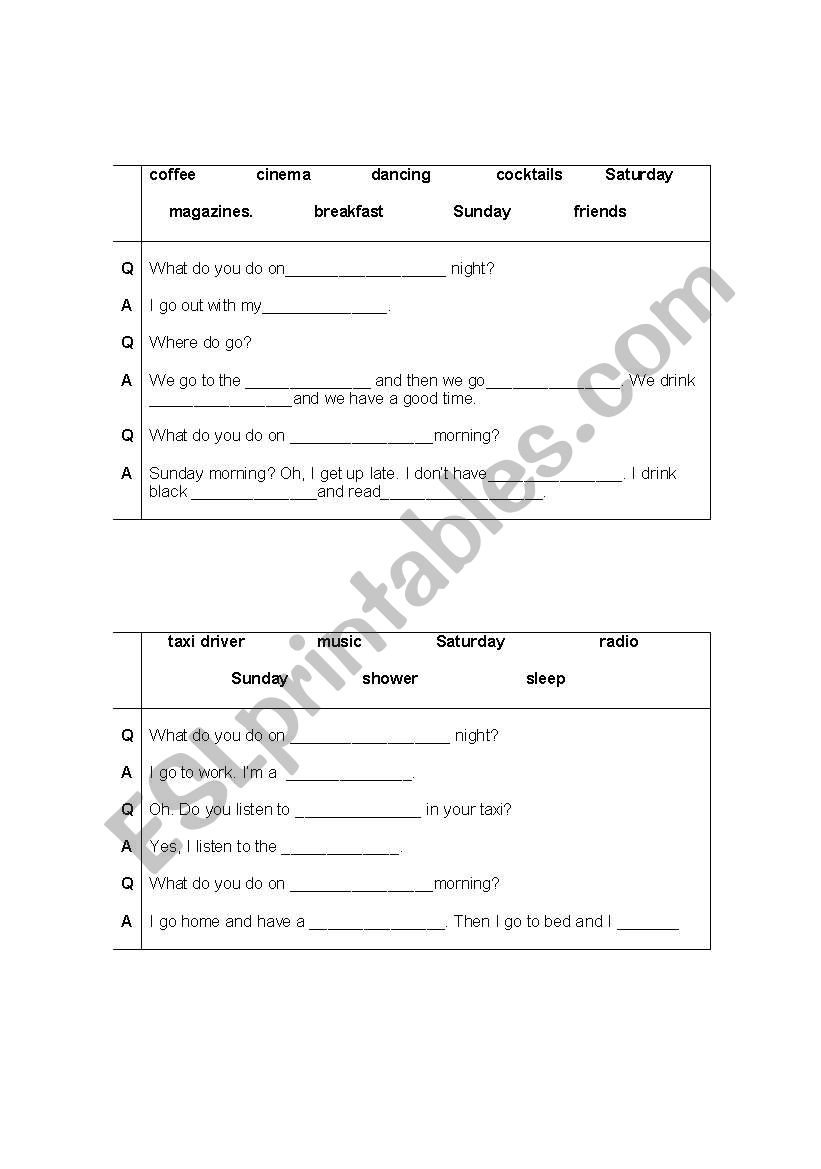 Weekend Activities worksheet