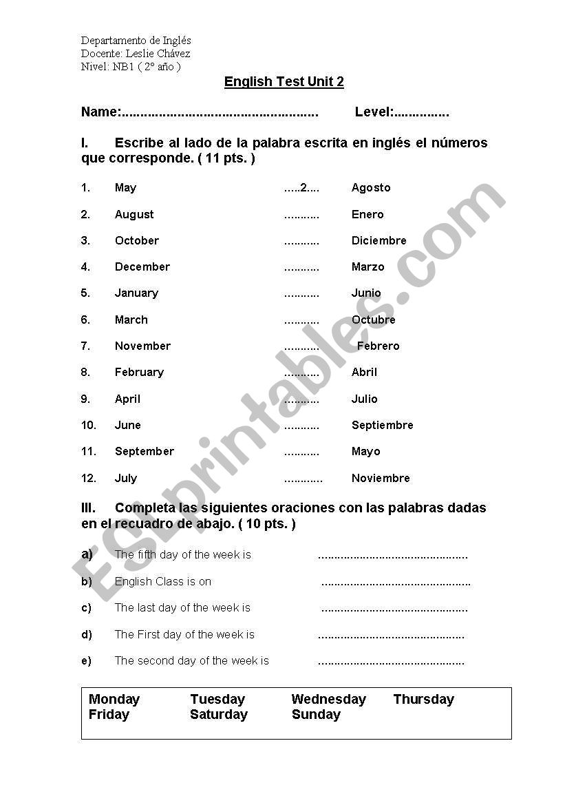 test worksheet