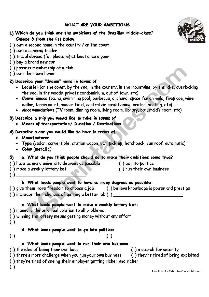 ambitions worksheet