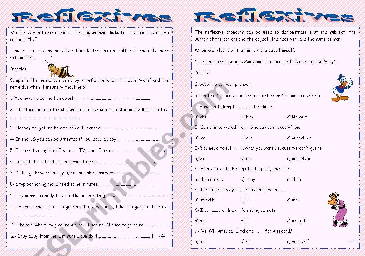 The use of the reflexives worksheet