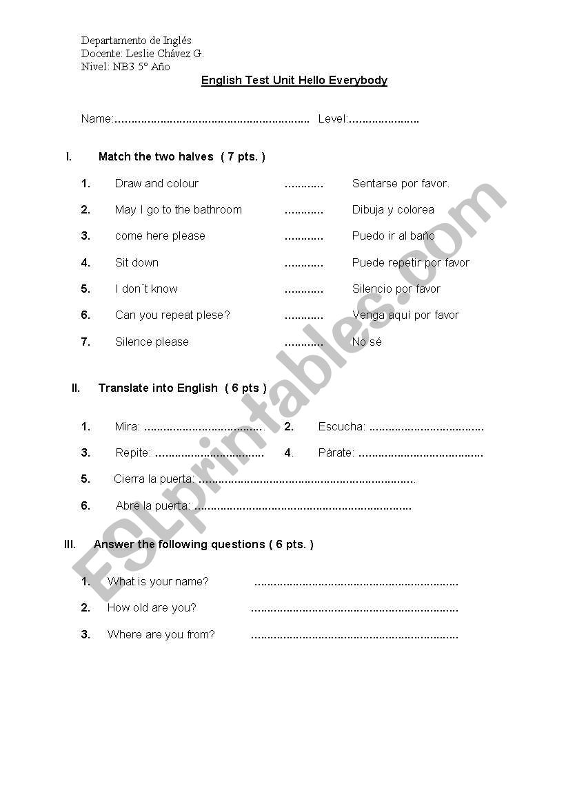 test worksheet