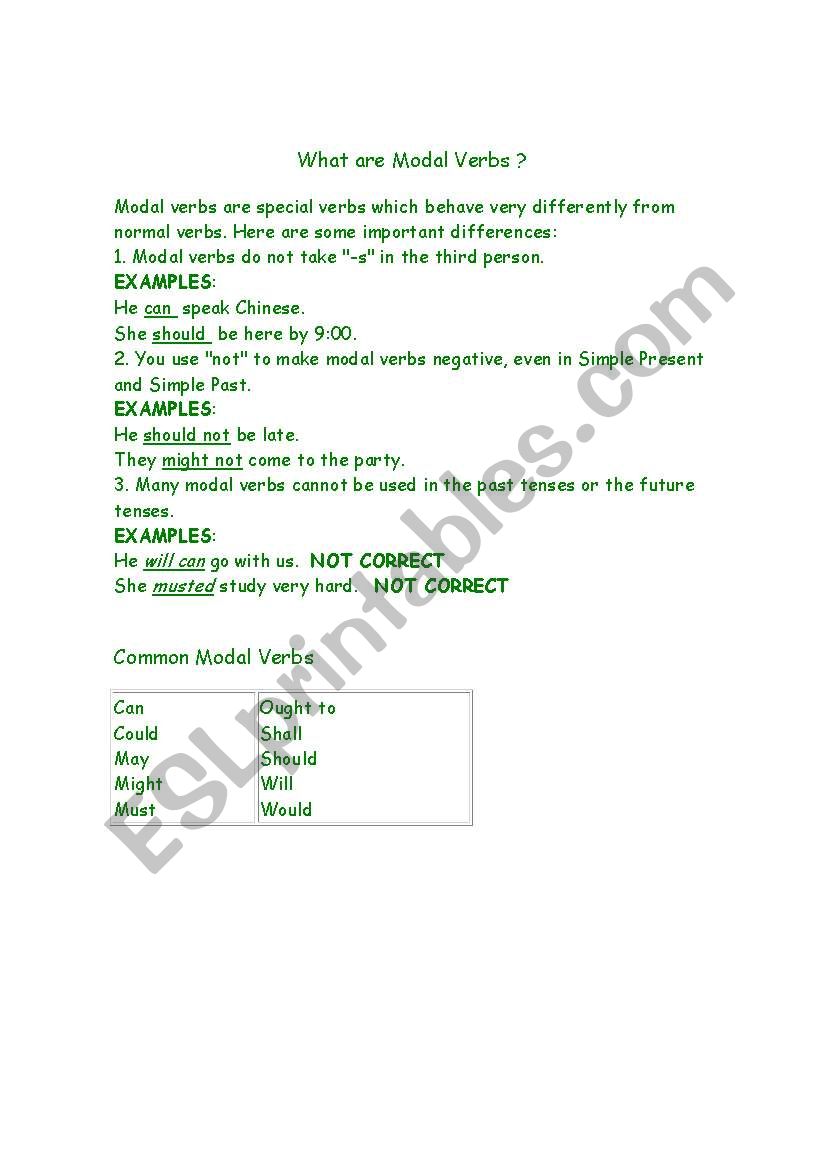 What are Modal Verbs worksheet