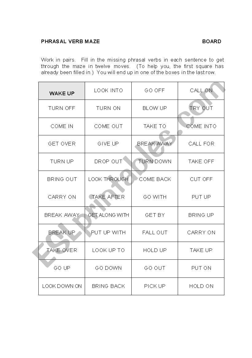 PHRASAL VERB MAZE part one worksheet