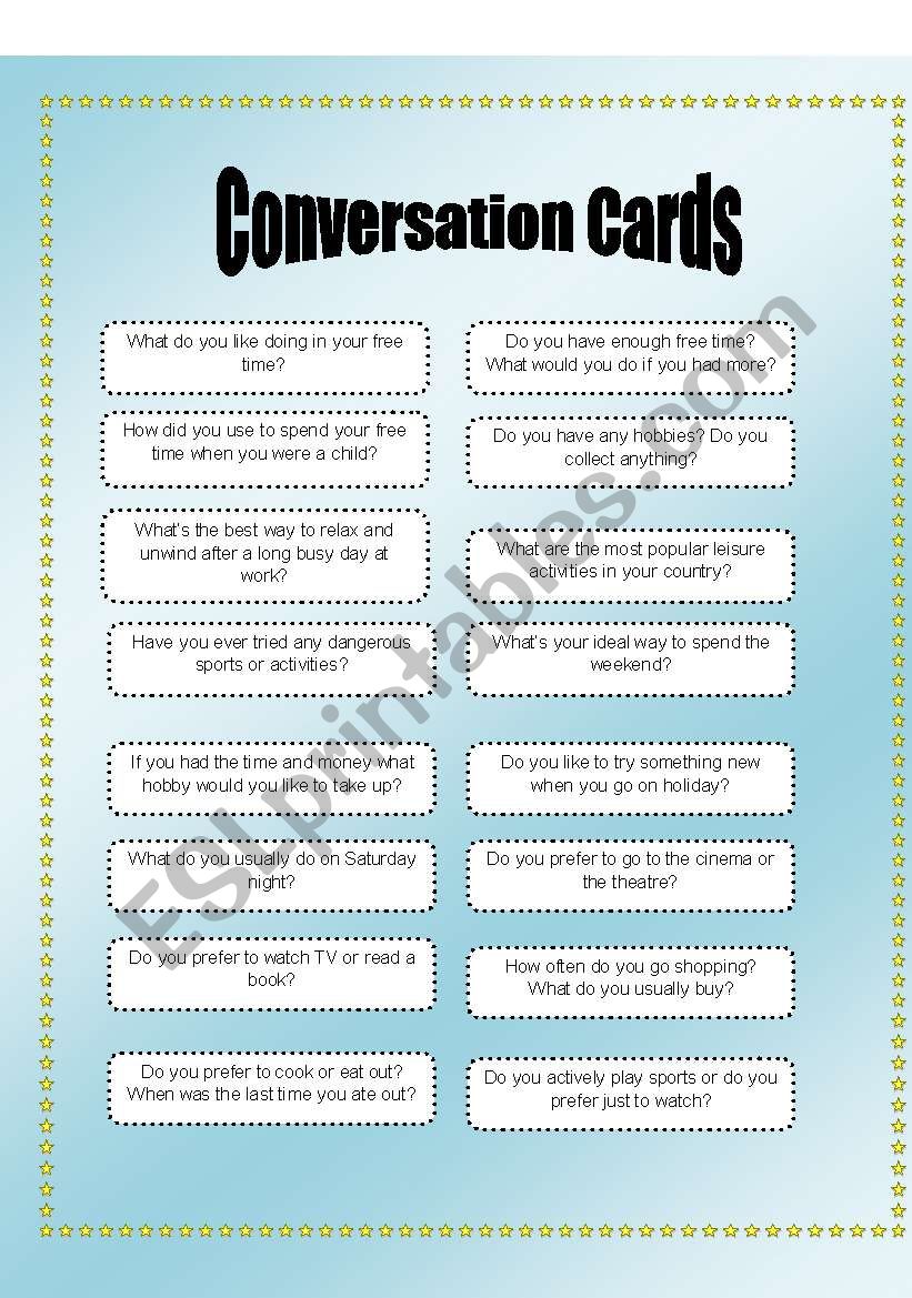 Conversation Cards - Hobbies worksheet