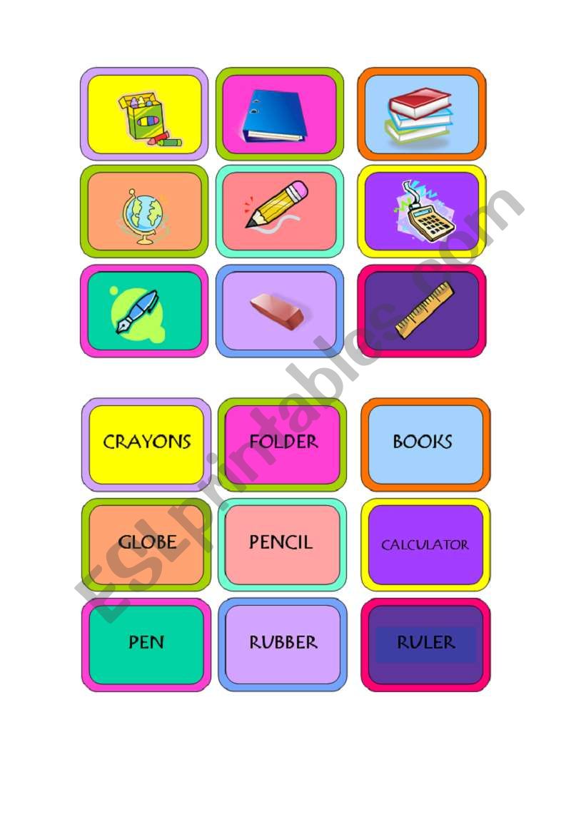 School Things Memory Game (2 PAGES)