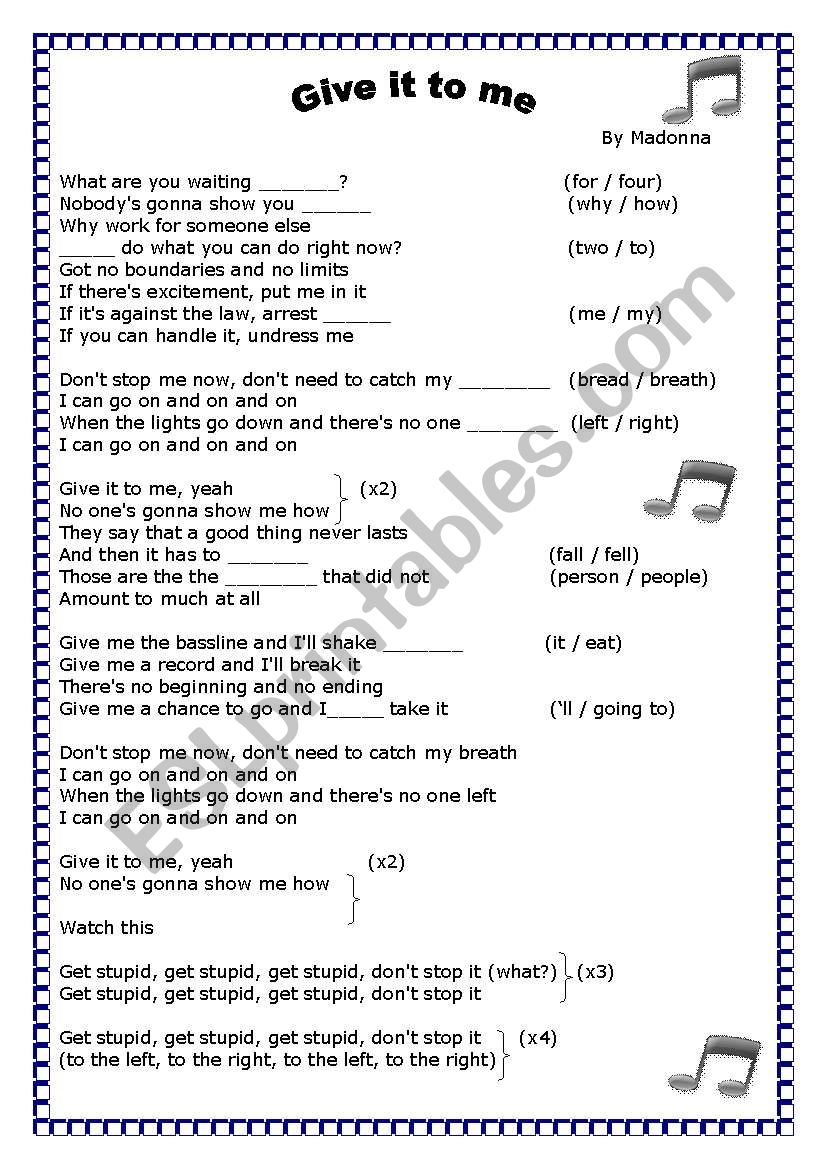 Song (Give it to me - Madonna) -2 pages-