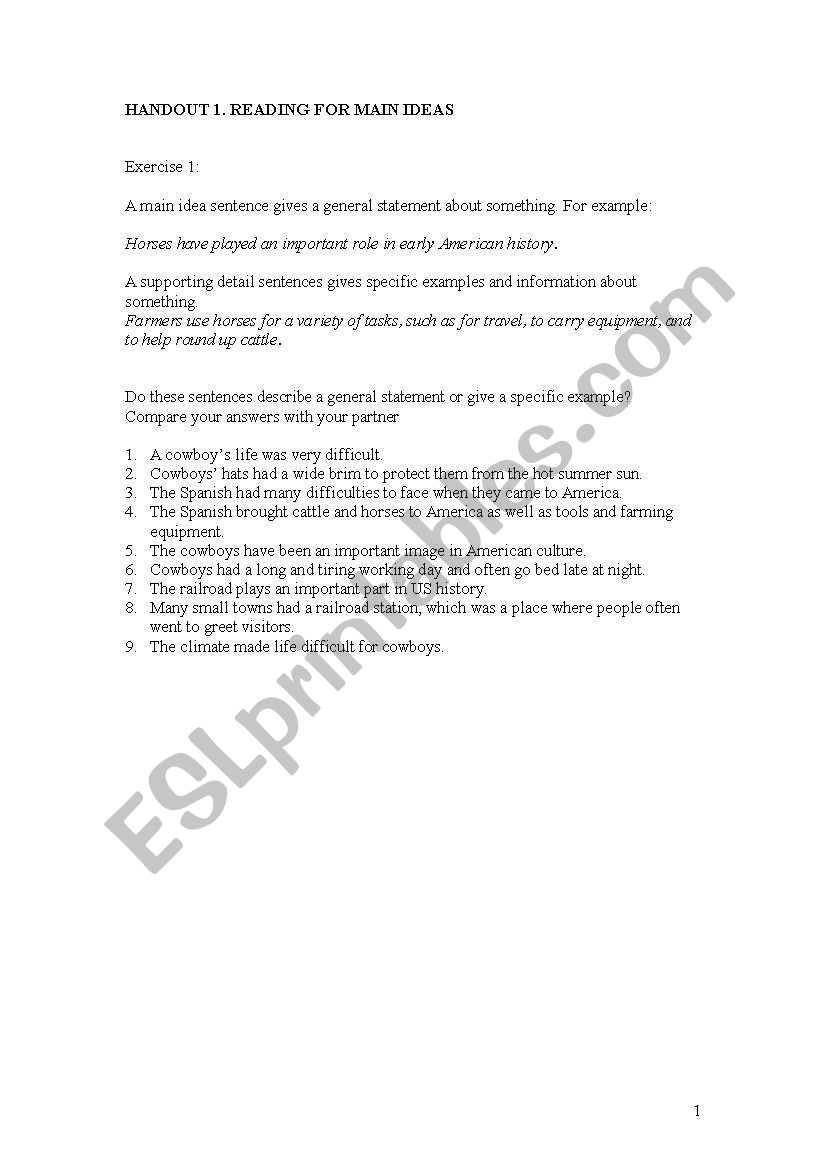 Reading Strategies worksheet