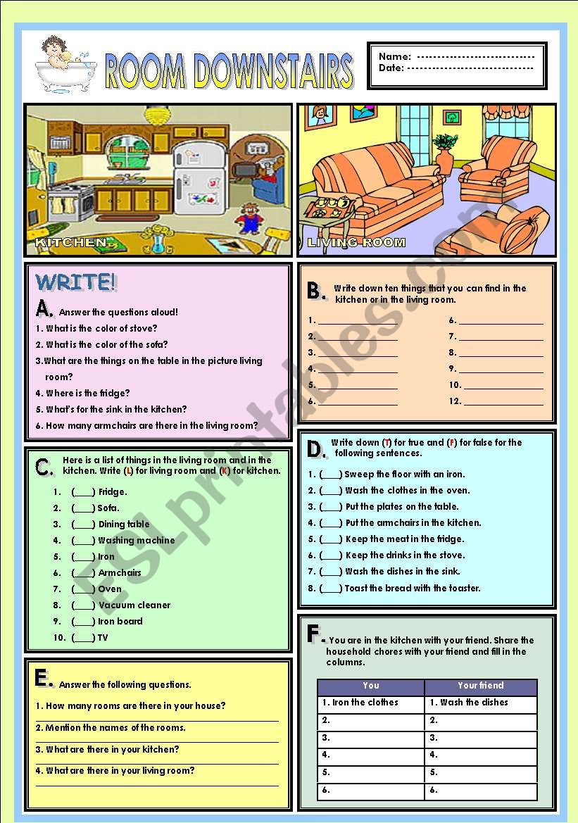 Room downstairs worksheet