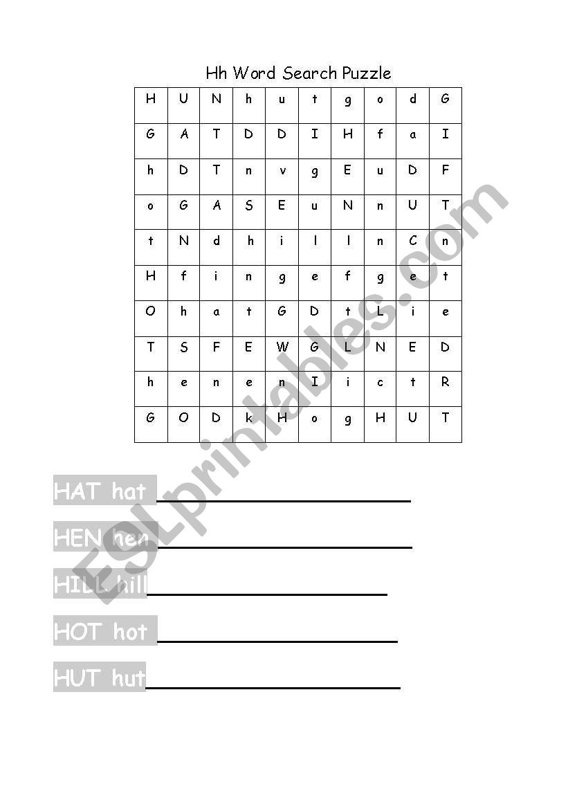 H Phonics Word search and writing practice