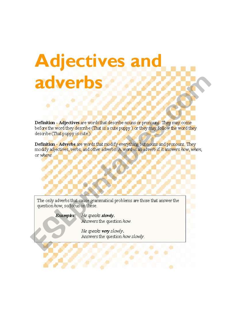 adjective and adverb  worksheet