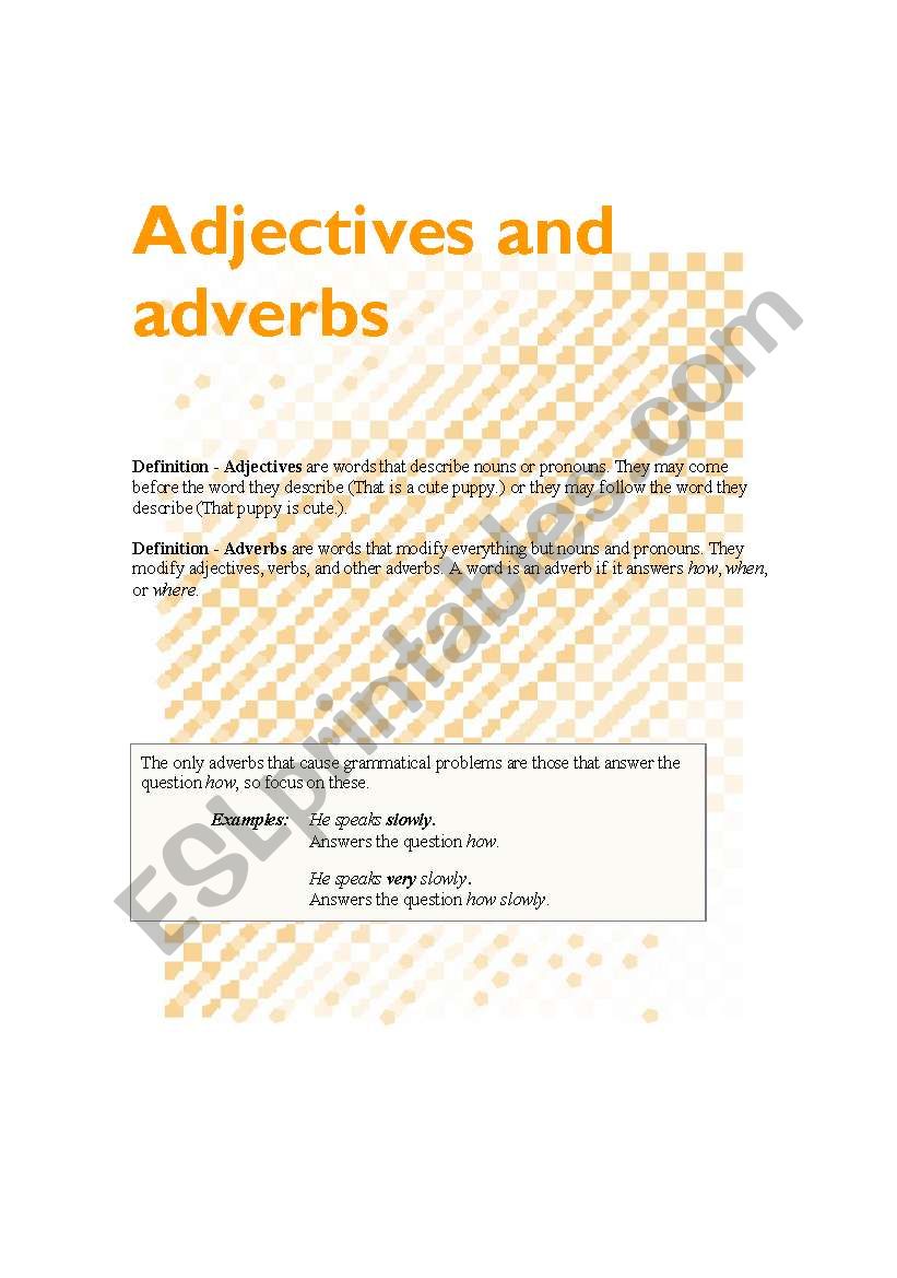 adjective and adverb  worksheet