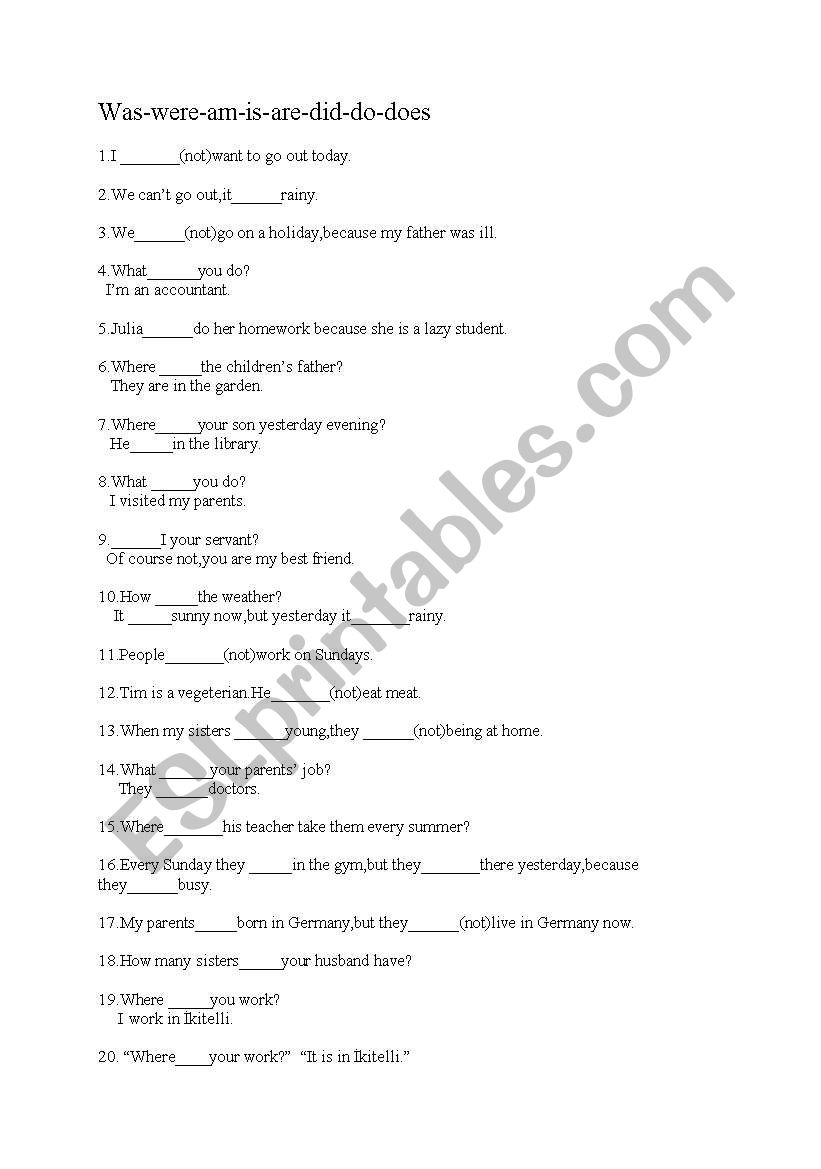 AUXILIARY VERBS worksheet