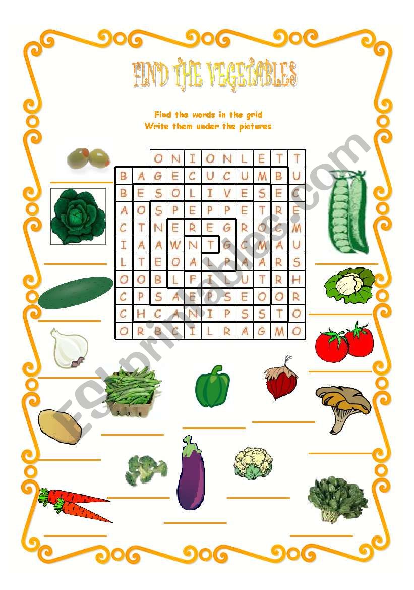 find the vegetables worksheet