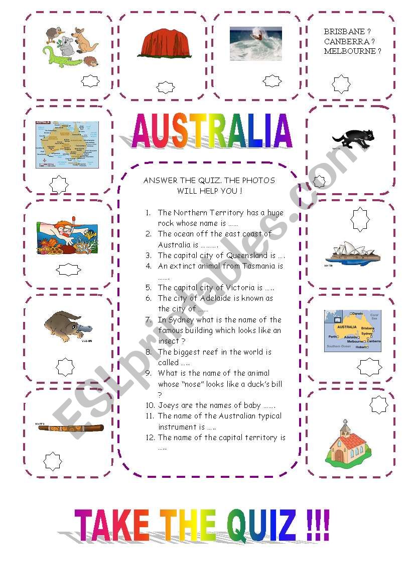 australia quiz worksheet