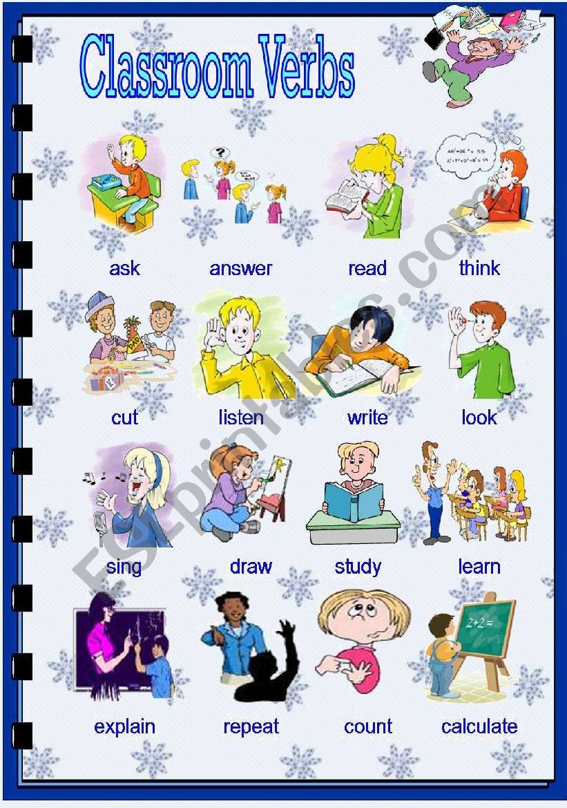 Classroom verbs worksheet