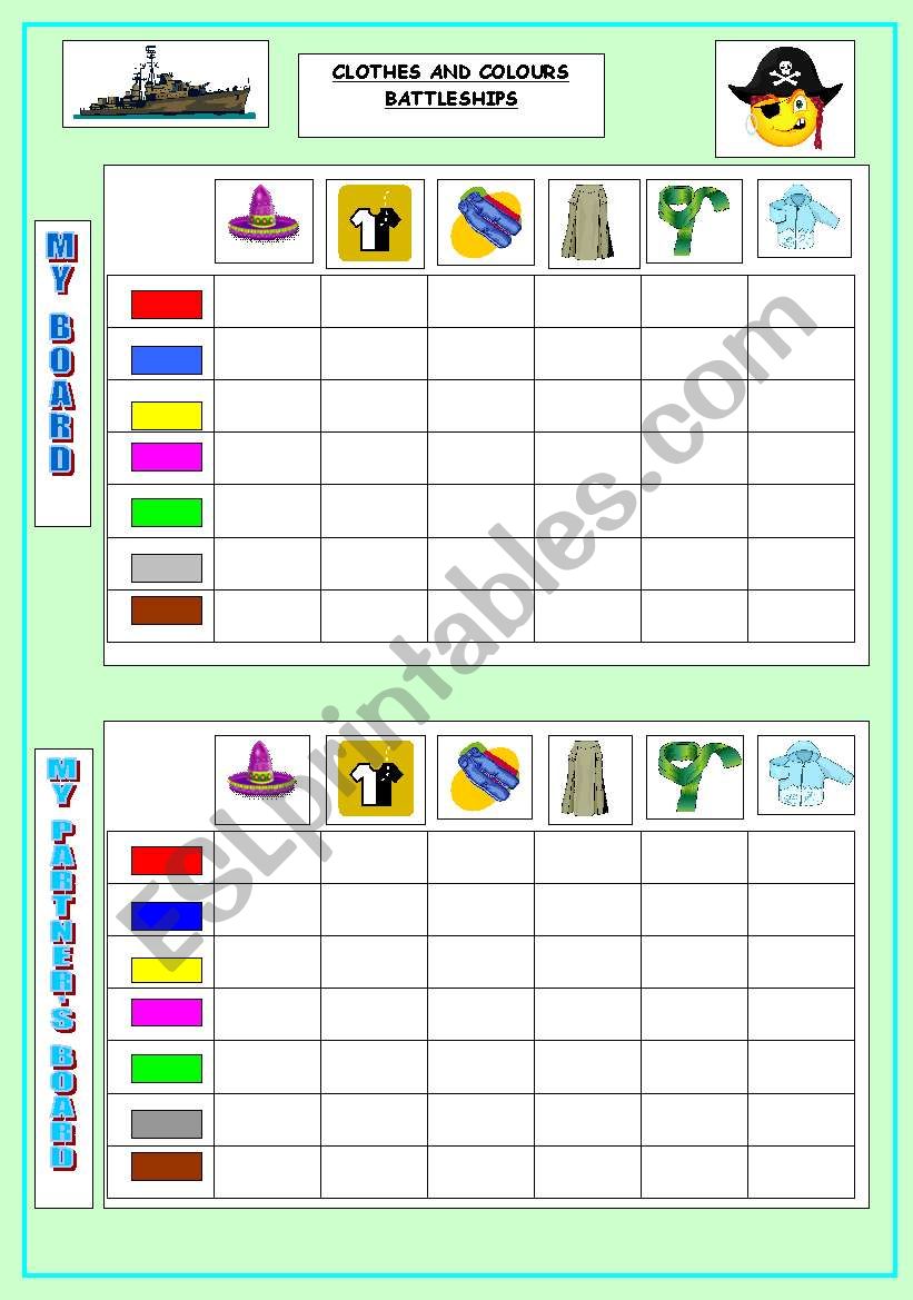 Clothes and Colours Battleship Game