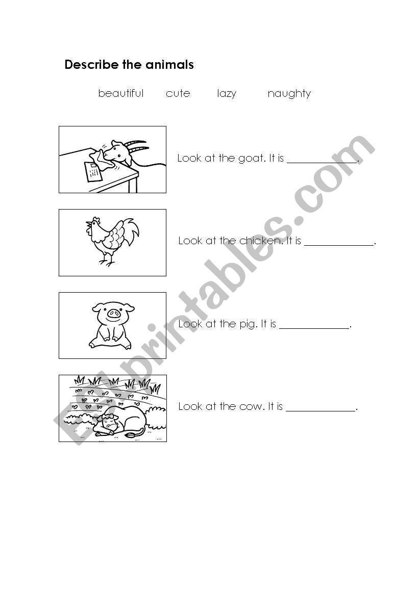 describe the animals worksheet