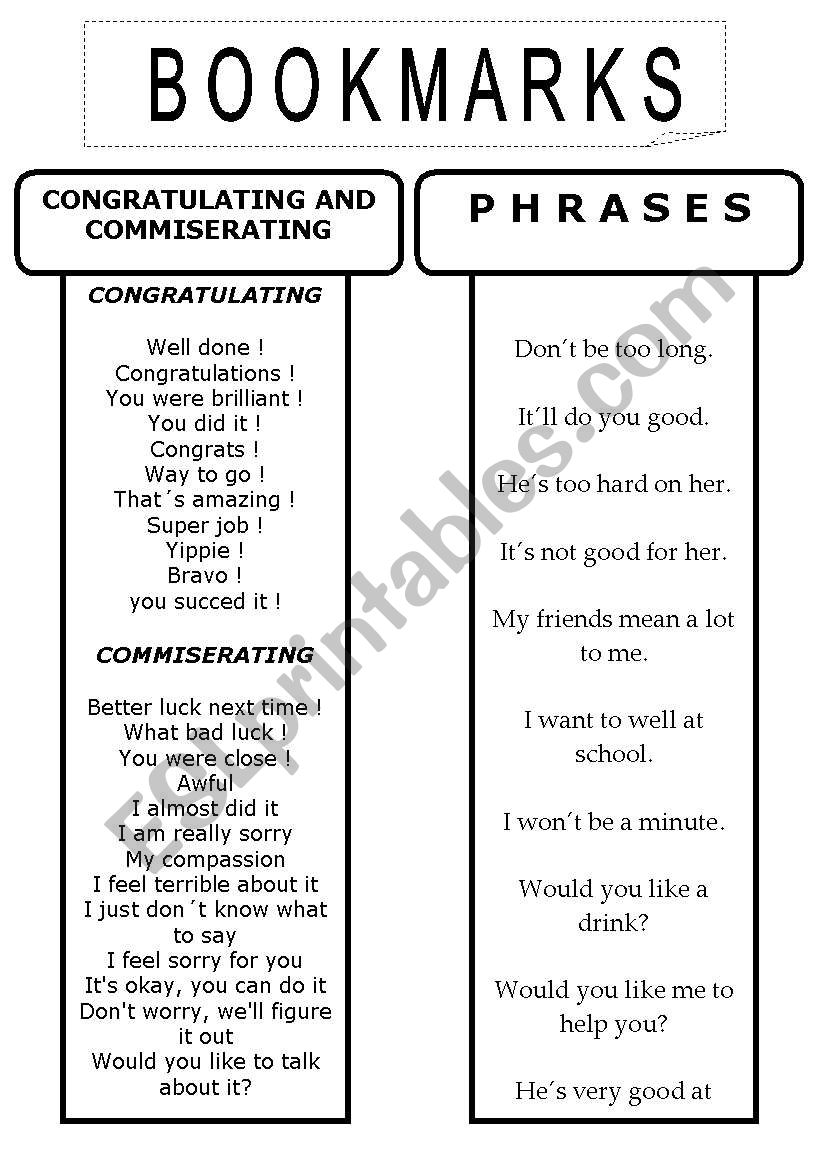 BOOKMARKS worksheet