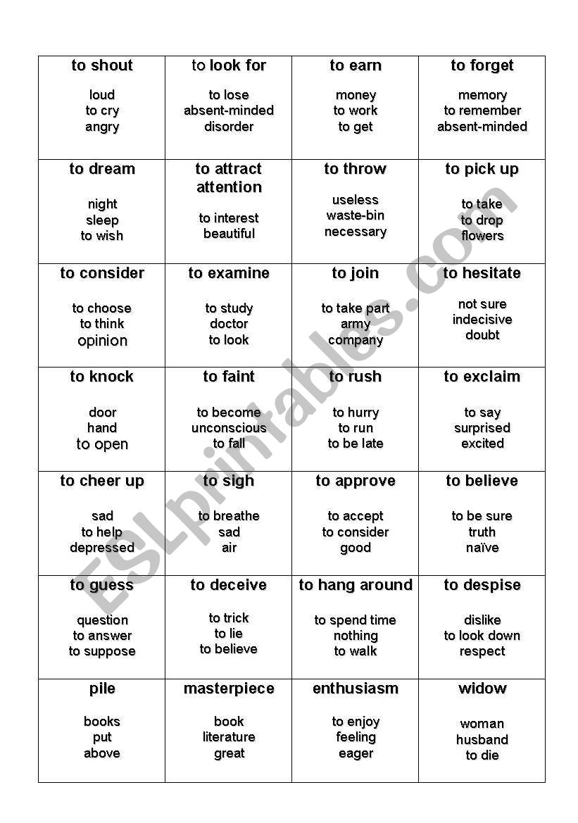 taboo cards worksheet