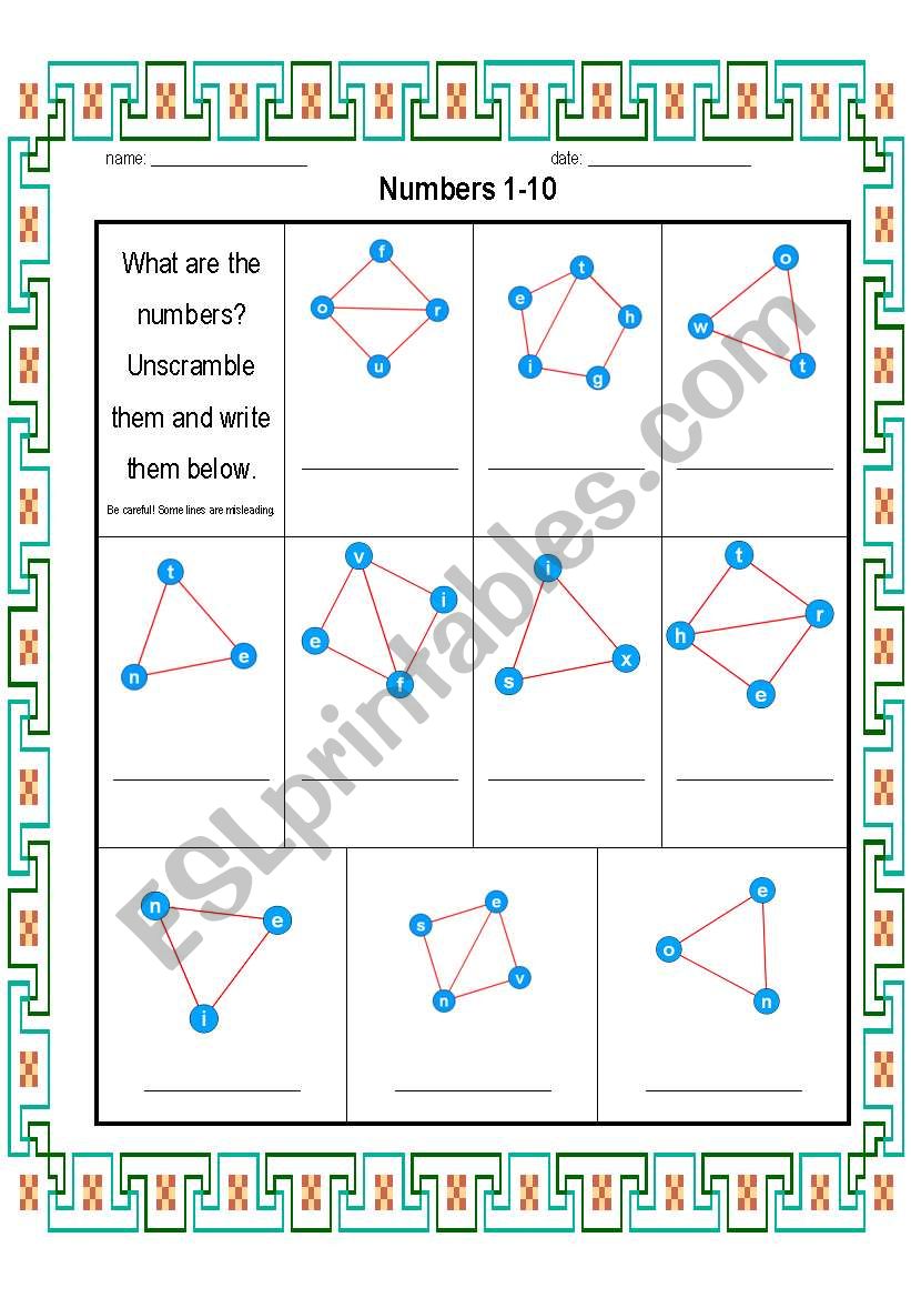 numbers 1-10 worksheet