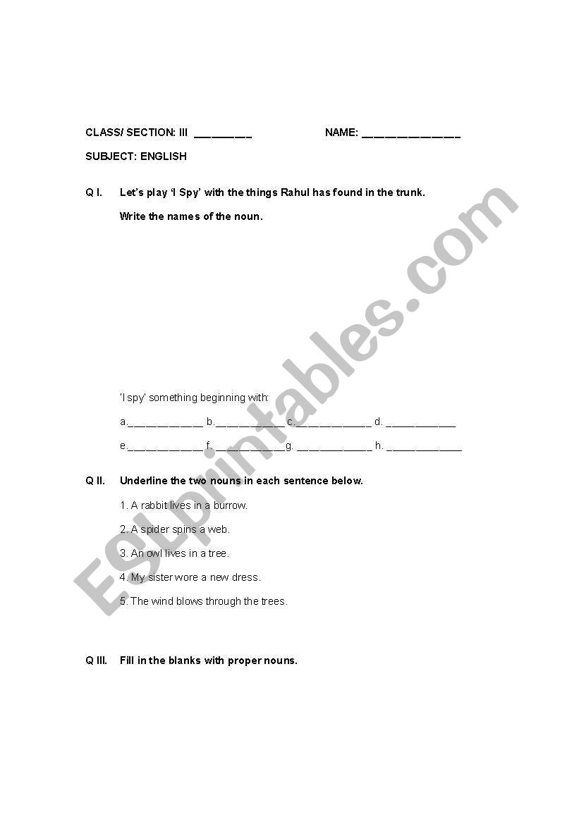 nouns worksheet