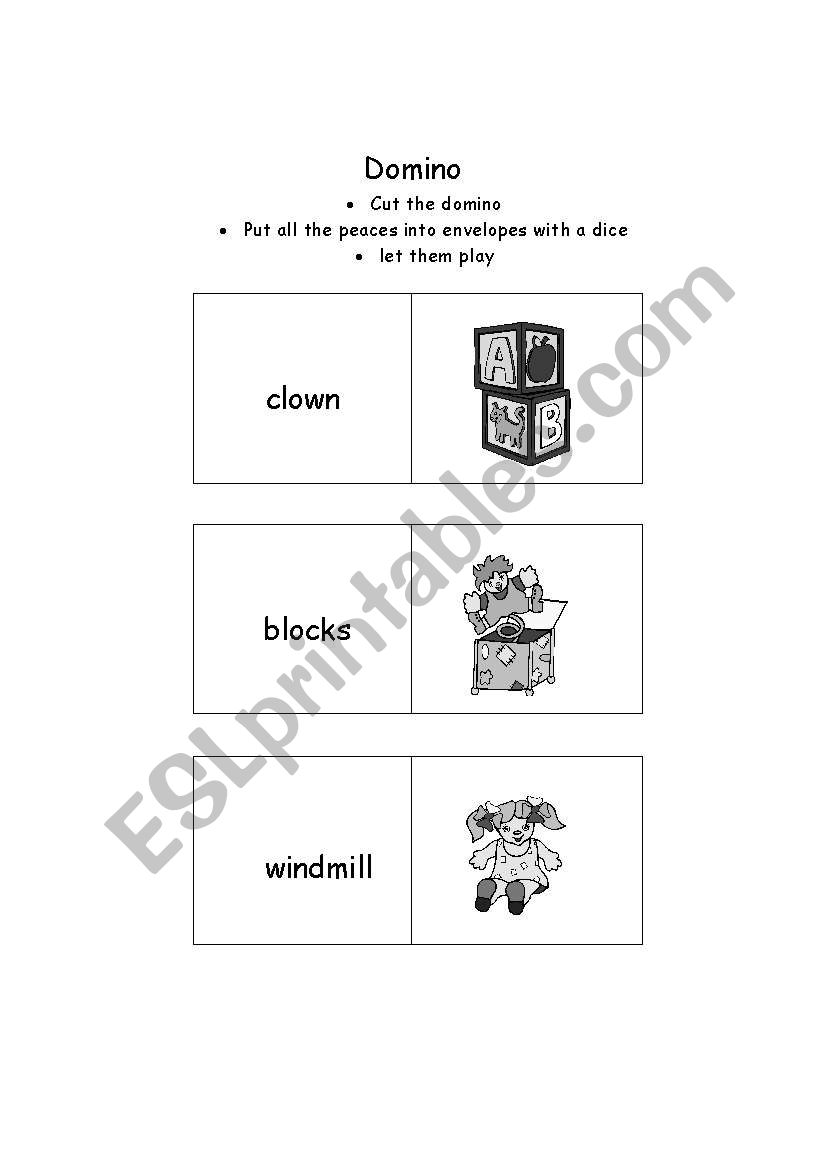 Domino with toys worksheet
