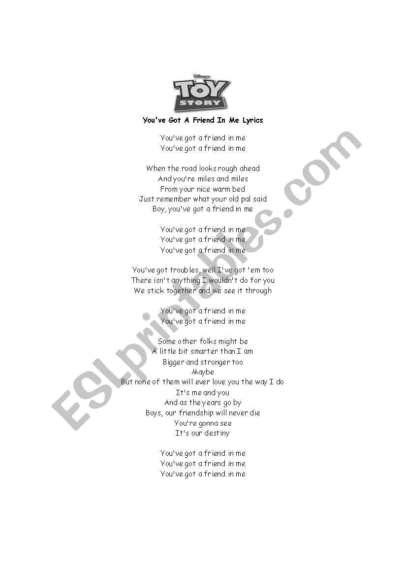 Toy story song worksheet