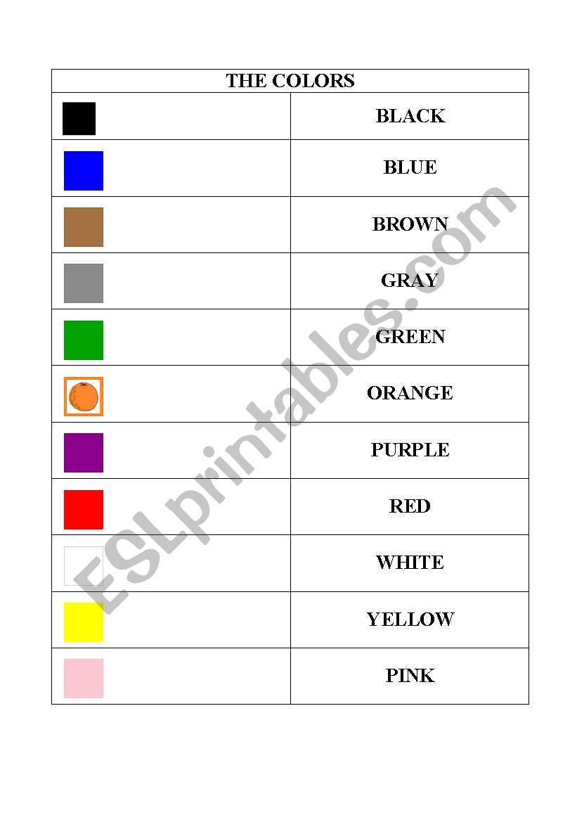 THE COLORS worksheet