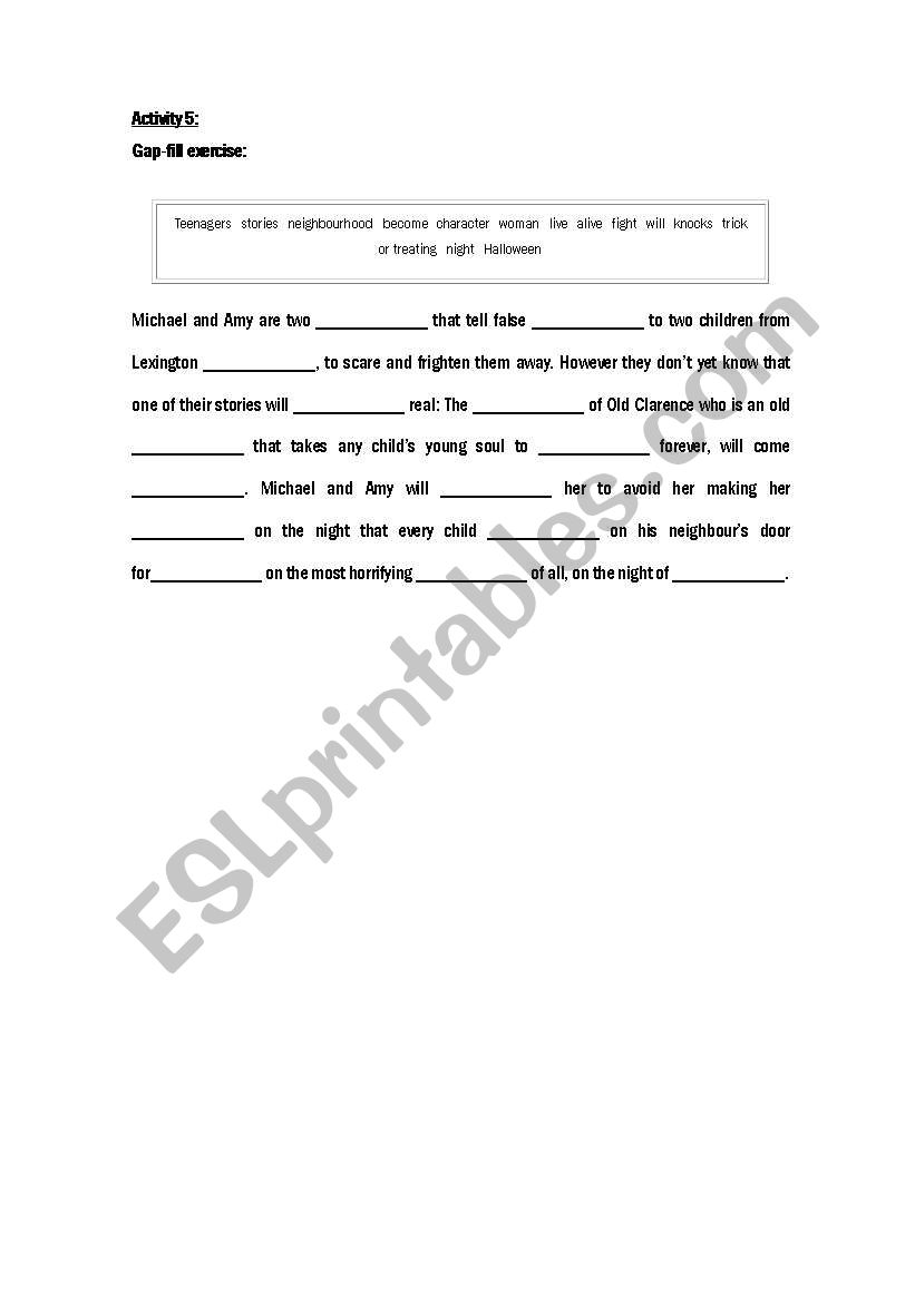 Gap-fill exercise worksheet