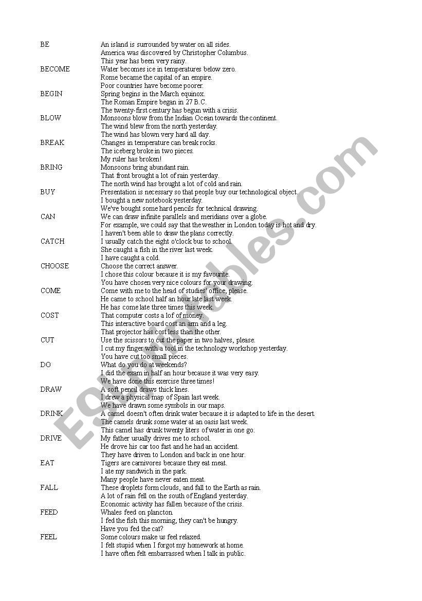 62 irregular verbs worksheet