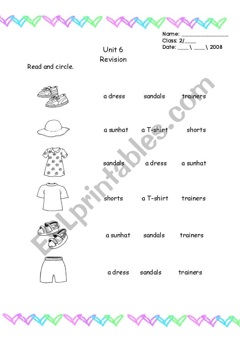 clothes worksheet