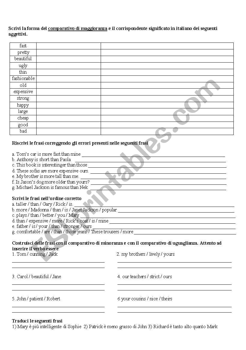 comparatives worksheet