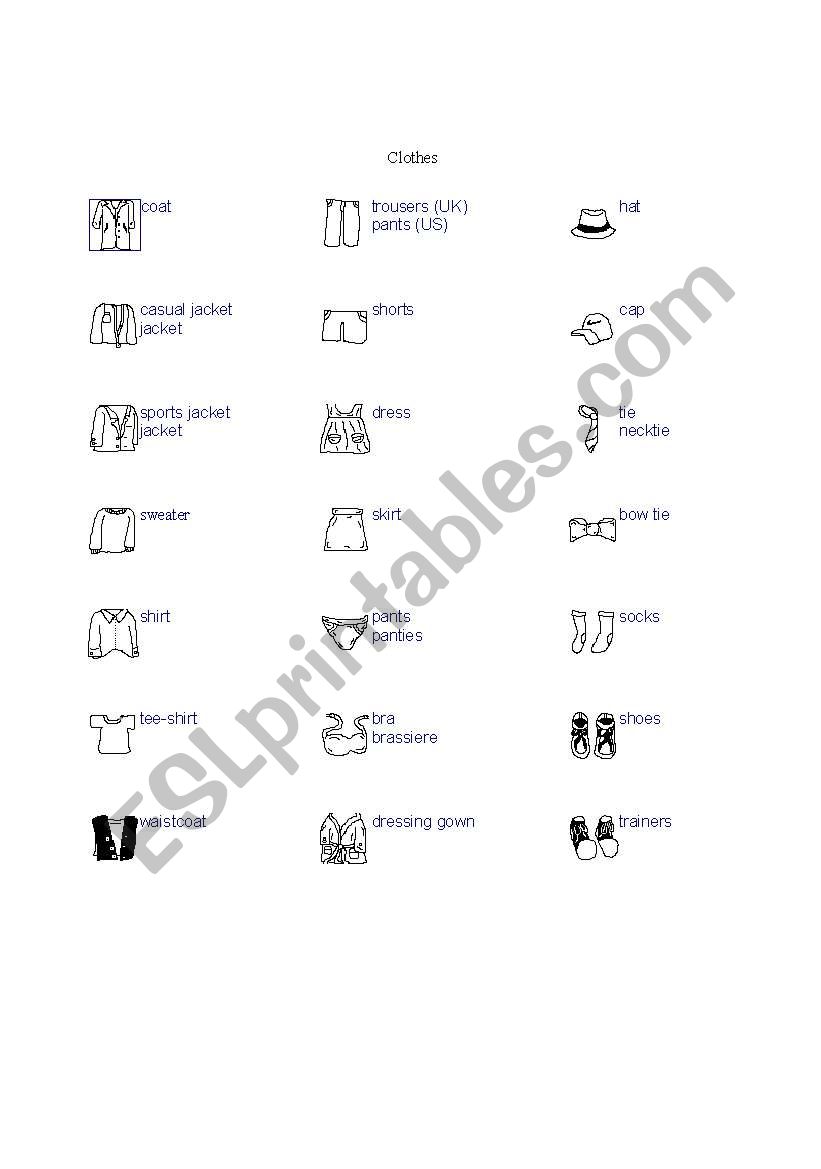 Clothes worksheet