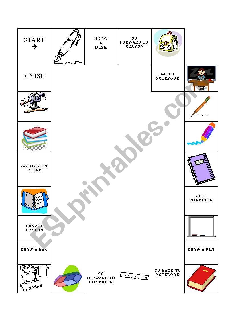 CLASSROOM OBJECTS BOARD GAME worksheet