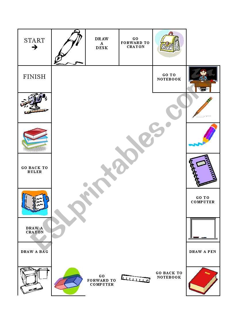CLASSROOM OBJECTS BOARD GAME worksheet