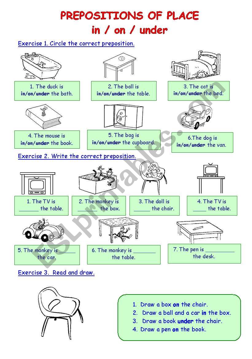 Prepositions of place in/on/under - ESL worksheet by Larisa.