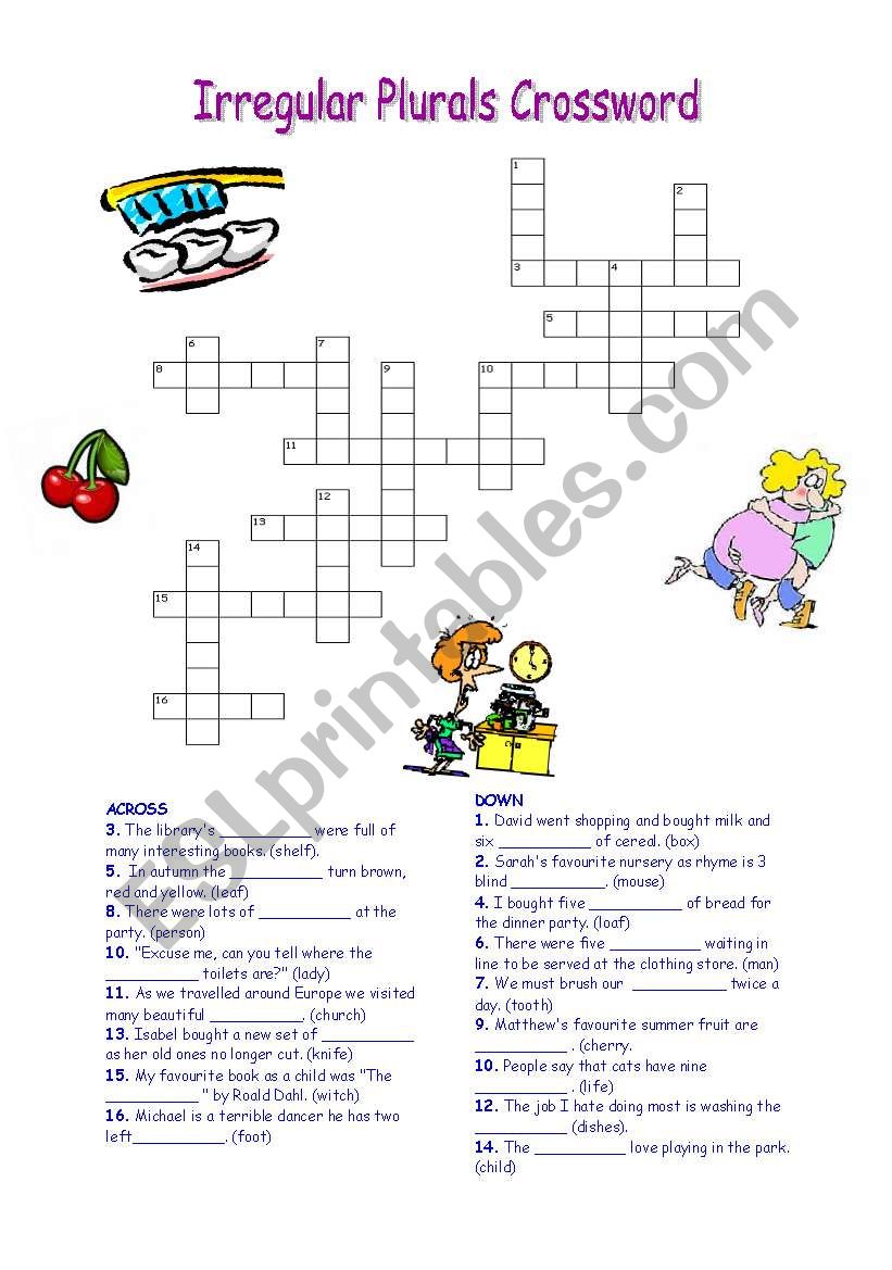 Irregular Plurals Crossword (with Key)