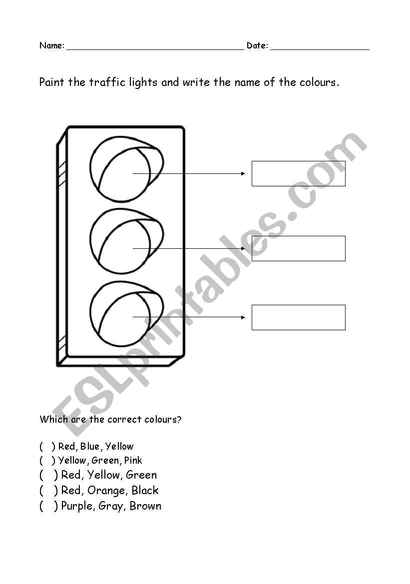 Colour The Traffic Light worksheet