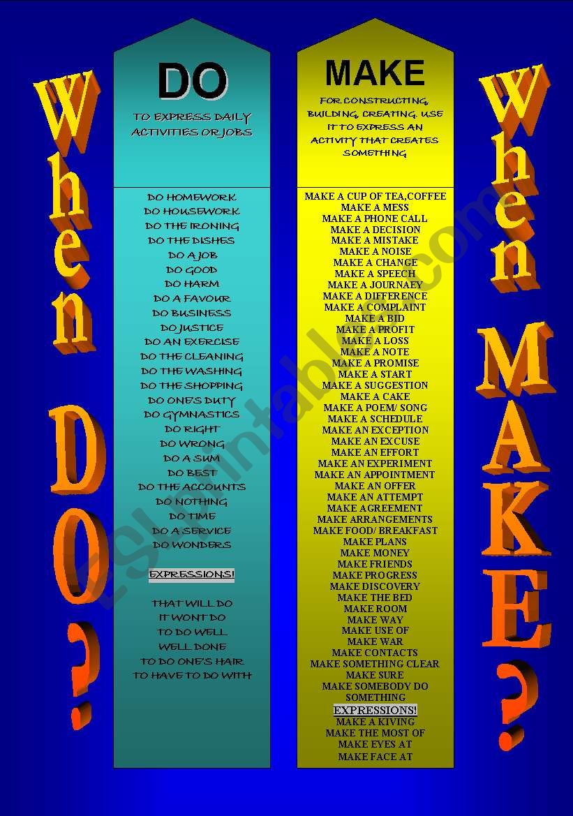 DO or MAKE? - BOOKMARKS worksheet