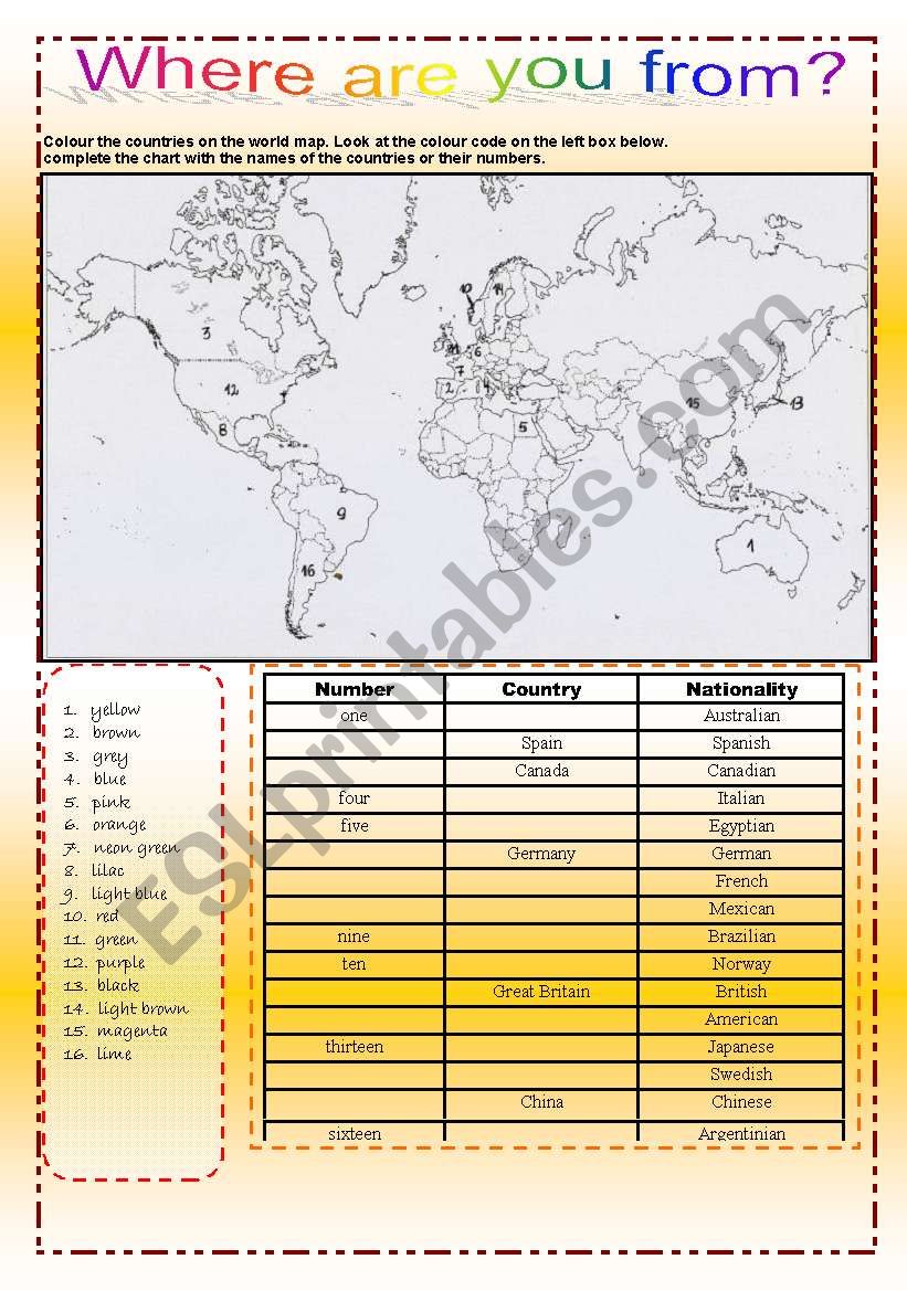 Where are you from? worksheet