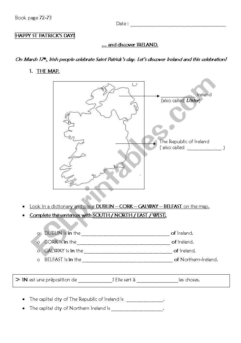 IRELAND AND ST PATRICKS DAY worksheet