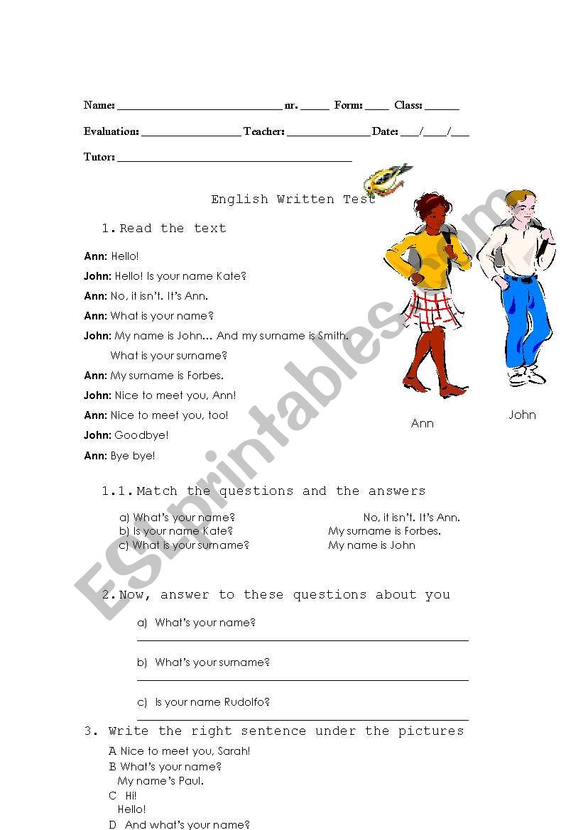 Test 5th grade worksheet