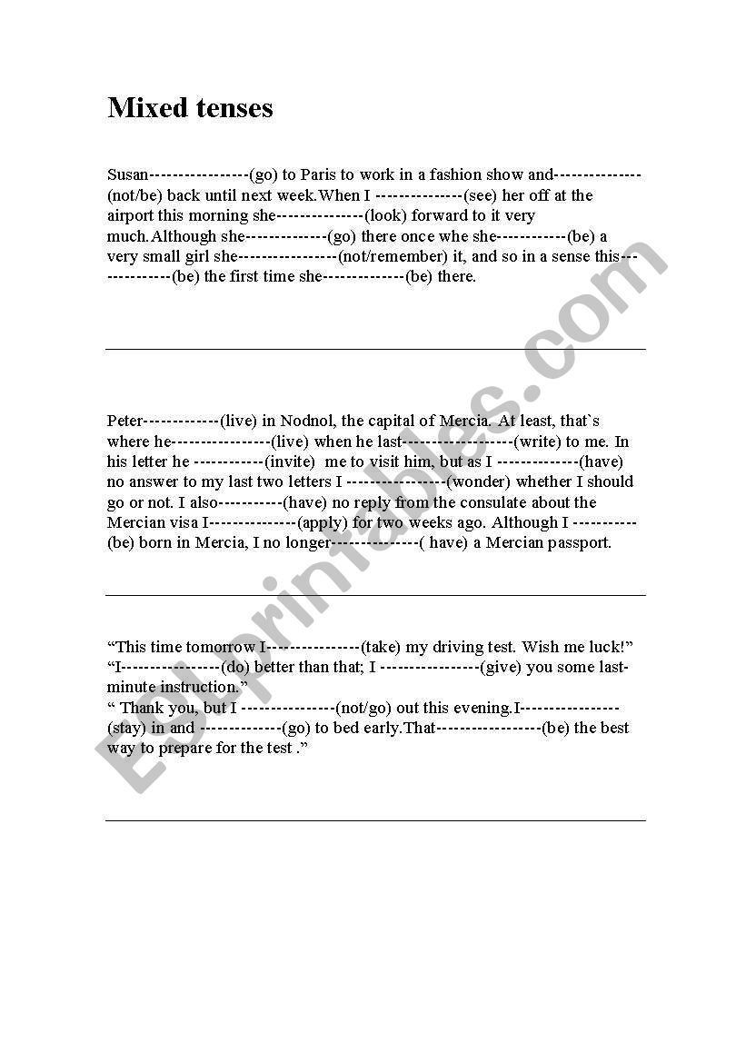 mixed tenses worksheet