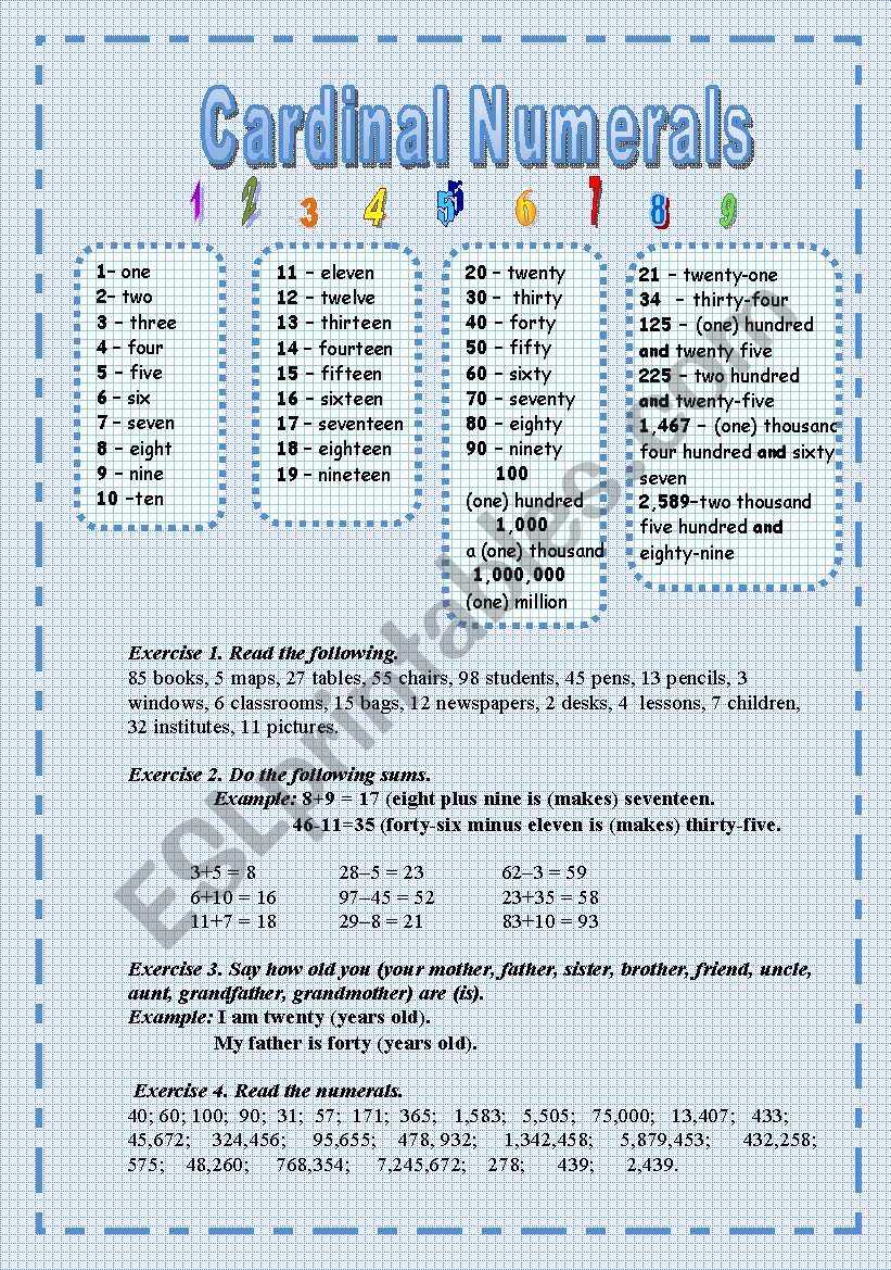 Cardinal Numerals worksheet