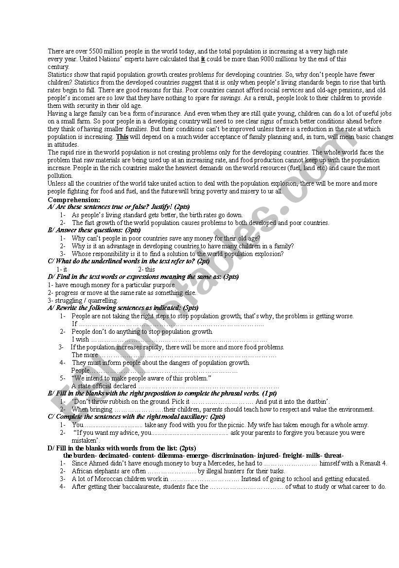 Population growth worksheet