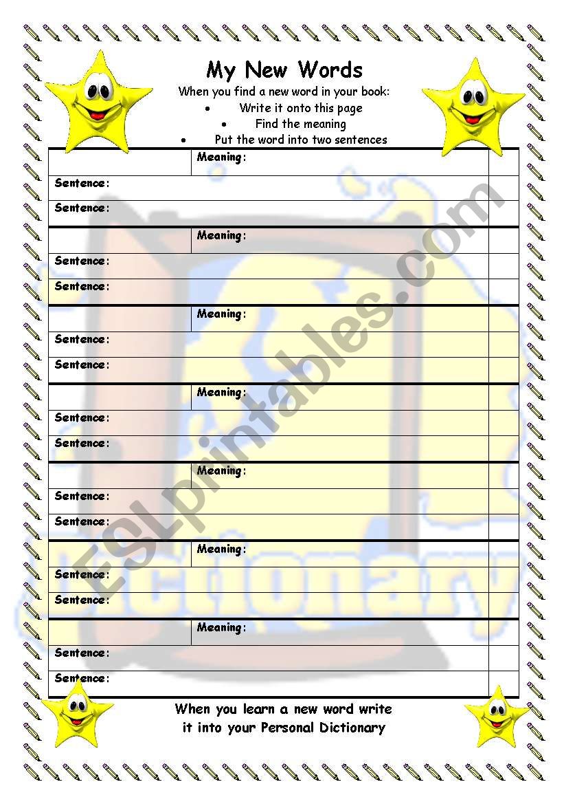 My New Words worksheet