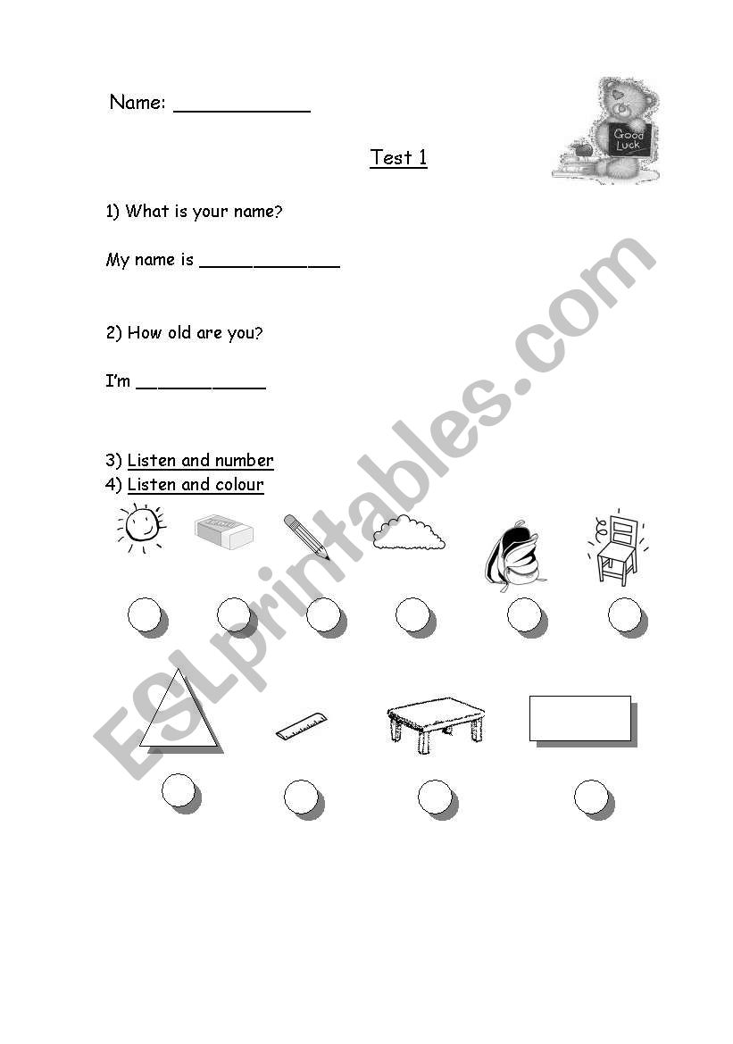 Test 1/ Diagnostic Test worksheet